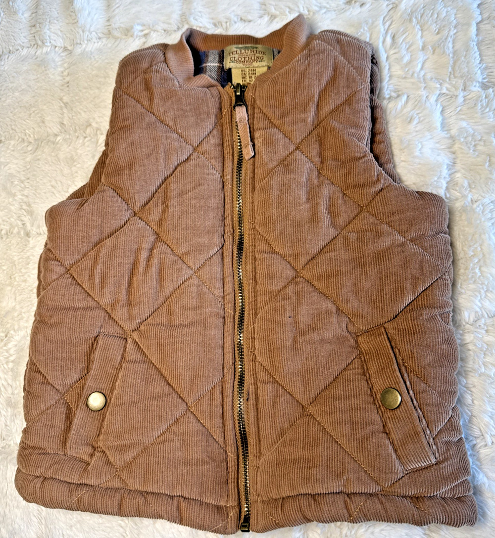 Telluride clothing quilted puffer vest Kids 24M Brown Full Zip Toddler Layering